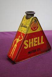 A Rare Shell Motor Oil Tri Shape  Tin With Stickman