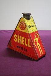 A Rare Shell Motor Oil Tri Shape  Tin With Stickman