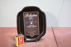 A Rare Small Vintage Ballantineand39s Whisky Metal Tray