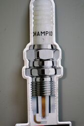 A Vintage Champion Spark Plug Shape Tin Advertising Sigh 