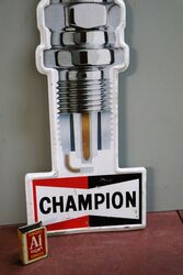 A Vintage Champion Spark Plug Shape Tin Advertising Sigh 
