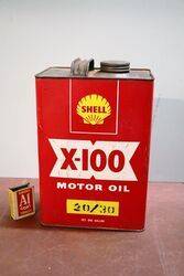 A Vintage Shell X-100 Motor Oil 20/30 One Gallon Tin.