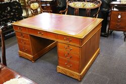 Antique 9 Drawer Partners Desk with Tooled Leather Insert 