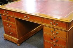 Antique 9 Drawer Partners Desk with Tooled Leather Insert 