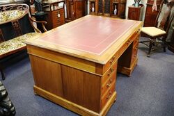 Antique 9 Drawer Partners Desk with Tooled Leather Insert 