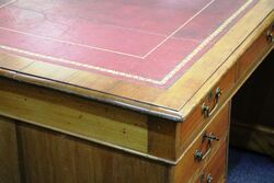 Antique 9 Drawer Partners Desk with Tooled Leather Insert 