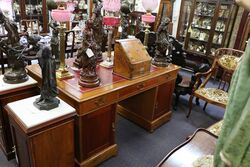 Antique 9 Drawer Partners Desk with Tooled Leather Insert 