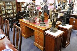 Antique 9 Drawer Partners Desk with Tooled Leather Insert 