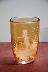 Antique Amber Glass Mary Gregory Small Vase 