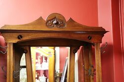 Antique Arts and Crafts Solid Oak Mirror Back Hallstand 