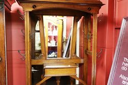 Antique Arts and Crafts Solid Oak Mirror Back Hallstand 