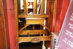 Antique Arts and Crafts Solid Oak Mirror Back Hallstand 