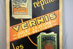 Antique Belgian Vernis Paint Pictorial Tin Sign 