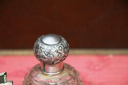 Antique Birmingham Silver Top Hob Nail Glass Scent Bottle 