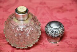 Antique Birmingham Silver Top Hob Nail Glass Scent Bottle 