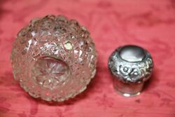 Antique Birmingham Silver Top Hob Nail Glass Scent Bottle 