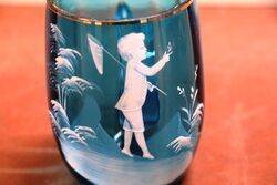 Antique Blue Glass Mary Gregory Tankard 
