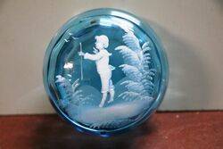 Antique Blue Glass Mary Gregory Trinket Bowl 