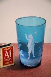 Antique Blue Glass Mary Gregory Tumbler 