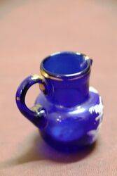Antique Bristol Blue Glass Miniature Mary Gregory Jug 