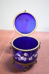 Antique Bristol Blue Mary Gregory Trinket Box 