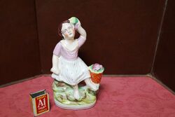 Antique C19th Staffordshire Figure Girl with Basket. #