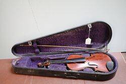 Antique Cased 34 Size Violin and Bow 