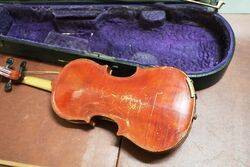 Antique Cased 34 Size Violin and Bow 