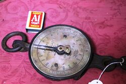Antique English 19th Century Cast Iron 200lb Brass Faced Salter Spring Scale