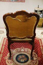Antique French Carved Walnut Open Arm Chair 