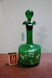 Antique Green Glass Hand Enameled Decanter 