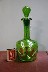 Antique Green Glass Hand Enameled Decanter 