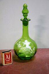 Antique Green Glass Mary Gregory Angel Decanter. #