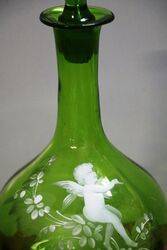 Antique Green Glass Mary Gregory Angle Decanter 