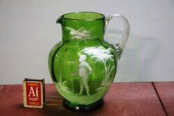 Antique Green Glass Mary Gregory Jug. #