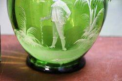 Antique Green Glass Mary Gregory Jug 