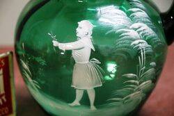 Antique Green Glass Mary Gregory Jug 