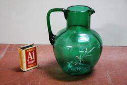 Antique Green Glass Mary Gregory Jug 