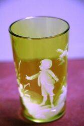 Antique Green Glass Mary Gregory Tumbler 