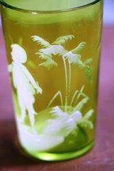 Antique Green Glass Mary Gregory Tumbler 