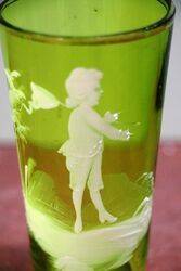 Antique Green Glass Mary Gregory Tumbler 