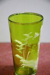 Antique Green Glass Mary Gregory Tumbler 