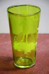 Antique Green Glass Mary Gregory Tumbler 