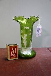 Antique Green Glass Mary Gregory Vase. #
