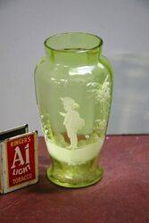 Antique Green Glass Mary Gregory Vase 