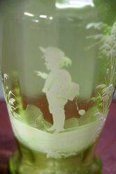 Antique Green Glass Mary Gregory Vase 