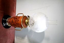 Antique Hand Decorated 2 Handle Oil Lamp 