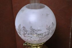 Antique Hand Decorated 2 Handle Oil Lamp 
