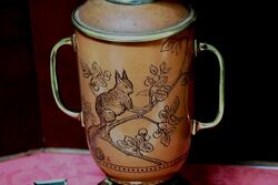 Antique Hand Decorated 2 Handle Oil Lamp 