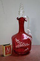 Antique Hand Enameled Ruby Glass Wine Jug 